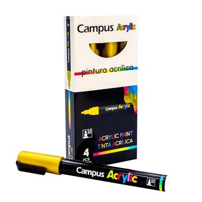 Campus Acrylic Markers, Pack of 2mm Round Tip Markers, Water-Based Non-Permanent Colors Markers, Opaque Paint and Quick Dry Acrylic Markers (Gold)