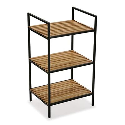 VERSA Willow Mobile Bagno, Mobiletto Bagno Salvaspazio, Mobiletti, Scaffalatura organizzativa a 3 Ripiani, Misure (A x L x l) 70 x 32,5 x 39 cm, bambù e Metallo, Colore Nero