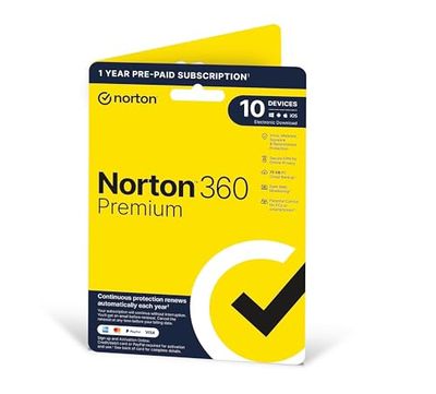 Norton 360 Premium 2020, Antivirus software for 10 Devices and 1-year subscription with automatic renewal, Includes Secure VPN and Password Manager|Premium|1|1 Year|PC|Download