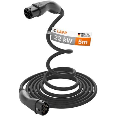 LAPP Mobility Helix EV Charger 22 kW Type 2 / self-retracting Cable/Charging Cable for Electric Car, 32 A / 3 Phase / 5 Metres/Mode 3 / black