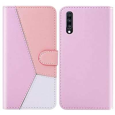 Carcasa de telefono tirón for la Galaxia A70 Tricolor Costuras horizontales de Cuero del Caso de TPU + PU con el sostenedor y Ranuras for Tarjetas y Monedero (Negro) (Color : Pink)