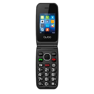 Qubo NEONW Azul Teléfono Móvil con Tapa para Personas Mayores | Teclas Grandes | Botón SOS | Pantalla de 2,4 Pulgadas | Llamada Rápida | Radio | 800 mAh Batería | Cargador Tipo C | Dual Sim