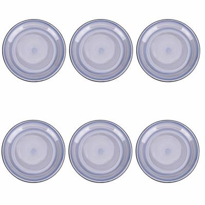 Set van 6 fruitborden Ø 19,3 cm van aardewerk, handbeschilderd, indigo, 4 tinten