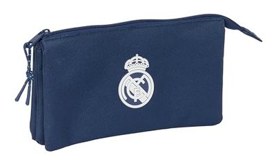 Safta Real Madrid - Trousse Triple pour Enfant, idéale pour Les Enfants d'âge Scolaire, Confortable et Polyvalente, qualité et résistance, 22 x 3 x 12 cm, Couleur Bleu Marine, Bleu Marine, Estándar,