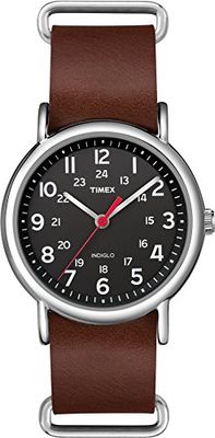Timex Relógio de pulso analógico unissexo de quartzo, Castanho Slip-thru, Vintage casual