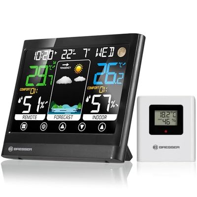 Bresser MeteoTemp BF Station météo sans fil avec écran tactile, capteur extérieur sans fil, pression atmosphérique, prévisions météo, indicateur de température ambiante, température, humidité et