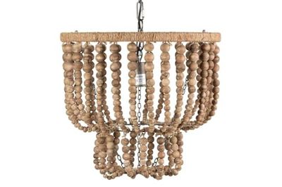 LAMPARA TECHO CADENA BOLAS MADERA METAL 44x44x77CM