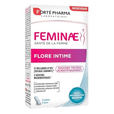 Forté Pharma - Feminae Flore Intime - Désagréments féminins - Probiotique flore vaginale, Lactobacillus - 12 milliards d'UFC + Vitamine B2-15 gélules, 1/jour