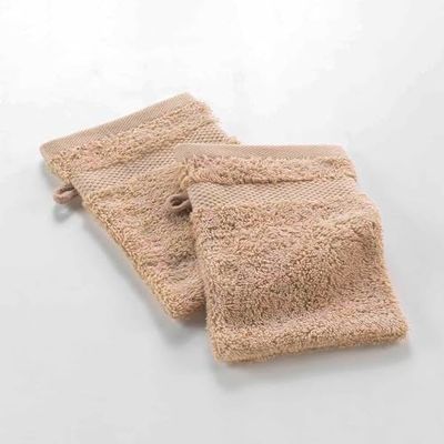 douceur d'intérieur, 2 Gants de Toilette (15 x 21 cm) Elegance Noisette, 100 % Coton Uni