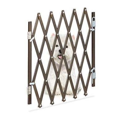 Relaxdays Barrière de sécurité Extensible Jusqu’à 96 cm, Chiens, 48,5-60 cm de Haut, Bambou, escaliers & Porte, Marron