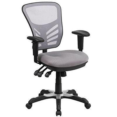 Ergonomiczne, obrotowe, wielofunkcyjne krzesło biurowe ze średnim oparciem z siatki i regulowanymi podłokietnikami (szare)