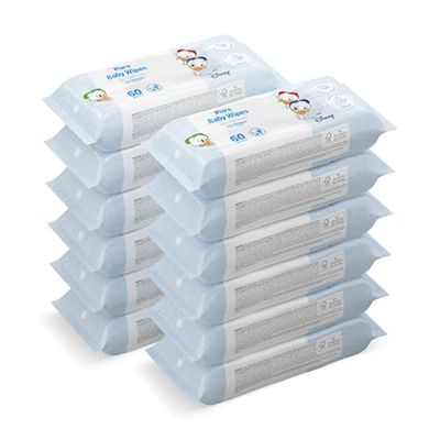 by Amazon Disney Pure Baby Wipes 720 Wipes, Unscented, 12 pack of 60, (Previously a Mama Bear brand, same product)