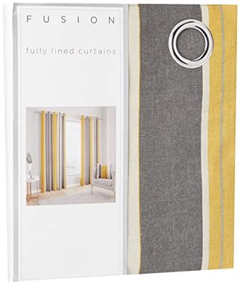 Fusion Almofada listrada Whitworth, 100% algodão poliéster, Ocre, Curtains: 46" Width x 54" Drop (117 x 137 cm)