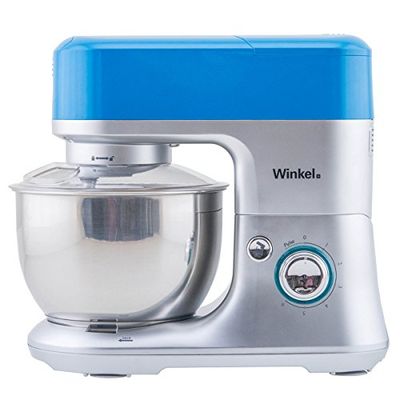 Winkel RX80 Keukenmachine, 4 liter, roestvrij staal, 650 W vermogen, 6 snelheden, vleesmolen, mixbeker, opzetstuk, blauw