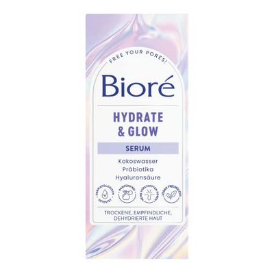 Bioré Hydrate and Glow - Facial Serum - Contents: 29 ml - Skin Type: Dry, Sensitive, Dehydrated - With Coconut Water, Prebiotics and Hyaluronic Acid