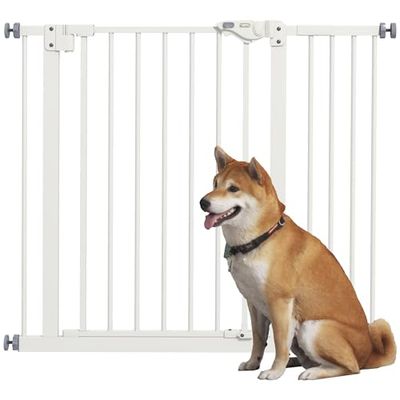 PawHut Dog Gate, Pressure Fit Stair Gate with Auto Closing Door, for Doorways, Hallways, 74-94cm Openings, White