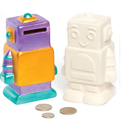 Baker Ross AV124 Robot Piggy Banks-Pack van 2, Keramische munt Tin voor kinderen te schilderen Versieren en tonen, 13cmx8cmx6cm