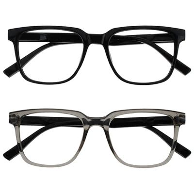 OPULIZE LEO Occhiali da lettura - Pacco da 2 - Montatura rettangolare grande - Nero, Grigio - Uomini Donne - Cerniere a molla - RR55-17 - +2.50