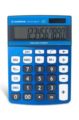 OSAMA - Calcolatrice da Tavolo per Ufficio con 12 Cifre, 3 Tasti Memoria e Doppia Alimentazione - Calcolatrice Professionale Grande con Mark Up per Lavoro e Università, 3.6x11.5x15.5 cm, Blu