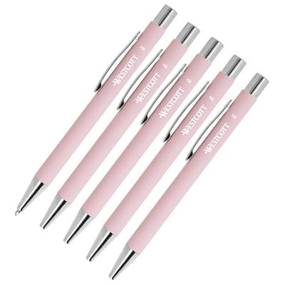 Westcott PRIMESOFT ballpoint pen 5 pieces Rosé | Set of 5 premium aluminium ballpoint pens | waterproof blue ink | line width XB 1.4 mm | E-745013 00