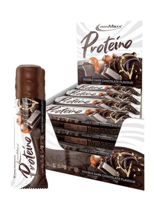 IronMaxx Proteino Protein Bar, Double Dark Chocolate 12 x 30g, high Protein bar Based on Waffle with Creamy Filling, Low Sugar Protein bar Gluten Free and Palm Oil Free