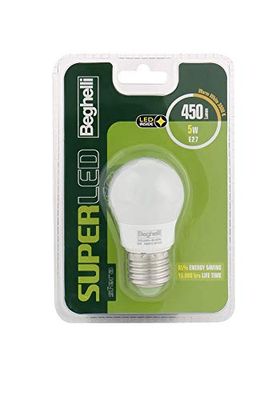 Beghelli Superled glödlampa, E27, 5 W, varmt ljus, 3 000 °K vit