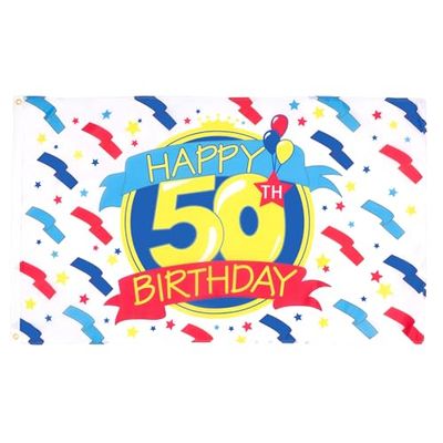 BANDIERA BUON COMPLEANNO 50 ANNI 150x90cm - BANDIERA AUGURI ANNIVERSARIO - HAPPY BIRTHDAY 90 x 150 cm - AZ FLAG