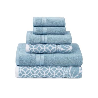 Modern Threads Trefoil Filigranes 2 Serviettes de Bain, 2 essuie-Mains, 2 débarbouillettes, Coton, Bleu Sterling, Standard