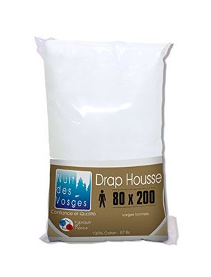 Nuit des Vosges Cotoval Lençol de baixo de algodão liso, branco, 80 x 200