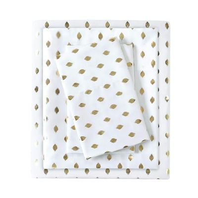 Intelligent Ontwerp Ultra Zachte Rimpelvrij Alle Seizoenen Jaar Rond, Vol, Metallic Dot Wit/Goud 4 stuk