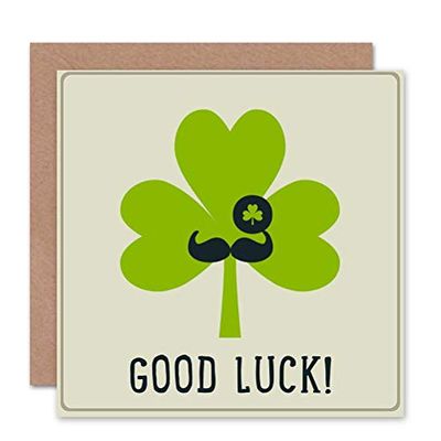 Wee Blue Coo GOOD LUCK ST PATRICKS LUCKY CLOVER MOUSTACHE BLANK GREETINGS CARD