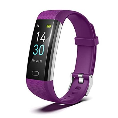 Hi5 S5 Fitnessarmband, fitnesstracker, horloge, smartwatch, IP68 waterdicht, activiteitstracker met hartslag, slaapmonitor, bewegingsherinnering, calorieënteller en meldingsherinnering, paars