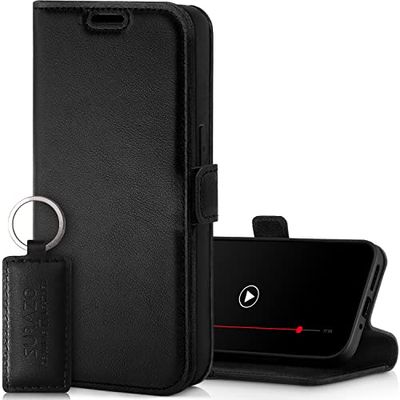 SURAZO Leren klaphoesje met magneetsluiting voor Samsung Galaxy A35, met kaartsleuf, RFID-bescherming, sleutelring; zwart