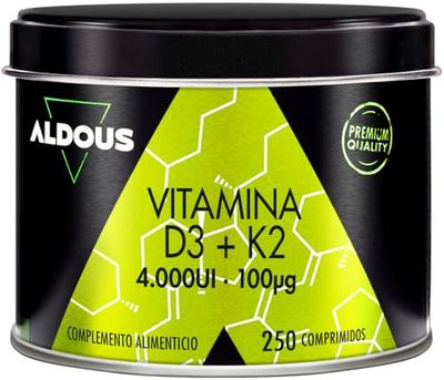 Vitamine D3 et K2 2000 IU - 250 comprimés - Vitamine K2 50mcg - Vitamine D Cholecalciferol - Vitamines pour le système immunitaire et les défenses - Muscles, Os - Améliore l'absorption du calcium