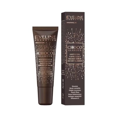 Eveline Cosmetics Choco Glamour Sérum hydratant pour les lèvres au beurre de karité et au squalane | Hydratation et soin végétaliens