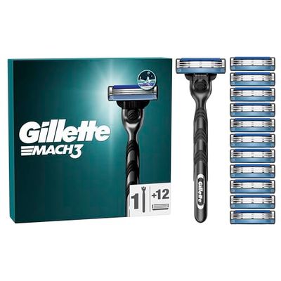 Gillette Mach3 Regolabarba Uomo, Lame Rasoio a Mano Libera, 1 Manico e 11 Lamette da Barba da 3 Lame, Facile Risciacquo, con Gel Lubrificante, Fino a 15 Rasature con 1 Testina