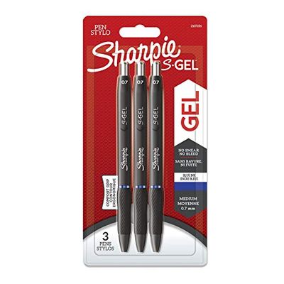 SHARPIE S-Gel | Stylos gel | Pointe moyenne (0,7 mm) | Encre bleue | Lot de 3