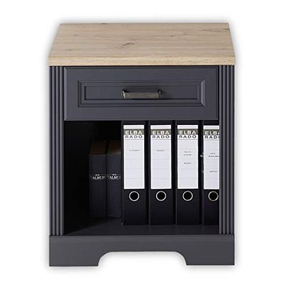 Stella Trading JASMIN Rolcontainer bureau in grafiet, Artisan eiken look - mobiele kantoorkast met vak en lade - landelijke stijl kantoormeubilair complete set - 54 x 62 x 39 cm (B/H/D)