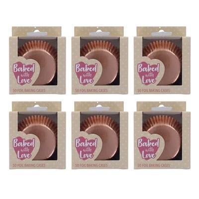 Baked with Love Rose Gold Foil Baking Cases, 300 Foil Baking Cups, Greaseproof Cupcake Cases, Silver, 6 Packs of 50 Cases