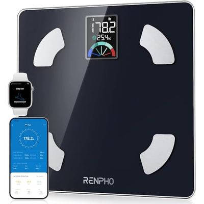 RENPHO lichaamsvetweegschaal Digitale personenweegschaal Bluetooth lichaamsanalyseweegschaal met app, groot VA-display, lichaamsanalyse-apparaat met 13 metingen en fitness-app, Elis 1