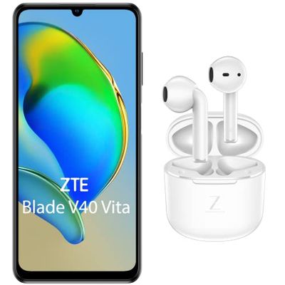 ZTE Smartphone Blade V40 Vita Buds White (17.13 cm (6.75 Pulgadas) Pantalla HD+, 4G LTE, 4GB RAM y 128GB Memoria Interna, Cámara Principal de 48MP y cámara Frontal de 8MP, Dual SIM, Android R) Negro