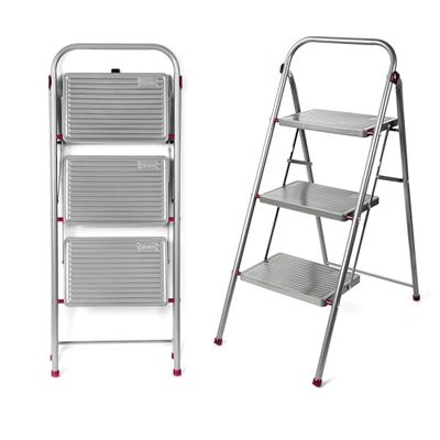 Kleeneze Escabeau Pliable à 2 Marches 80 cm, Marchepied Robuste Pliable de Bricolage, Pour Intérieur/Extérieur, Capacité max 150 kg, Facile à Ranger, Acier Allié, Pieds Antidérapant, Rose/Gris