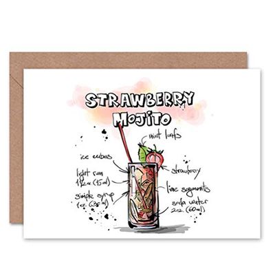Wee Blue Coo STRAWBERRY MOJITO COCKTAIL DRINK BLANK GREETINGS BIRTHDAY CARD ART