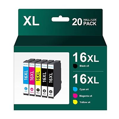 HALLOLUX 20-Pack 16XL Multipack Compatibili per Epson 16 16XL Cartucce d'inchiostro per Epson WF-2510 WF-2630 WF-2750 WF-2760 WF-2520 WF-2530 WF-2540 WF-2660 WF-2650 (Nero Ciano Magenta Giallo)