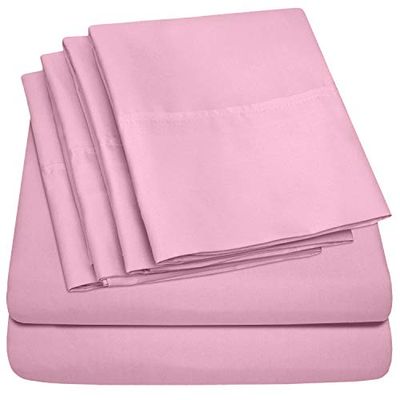 Sweet Home Collection 6 peças Bed Sheets 1500 Thread Count Deep Pocket Fine conjunto de fronhas extra de microfibra com bolsos profundos, 100% fios de luxo, rosa, rei (pack of 1), 6
