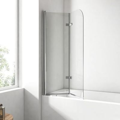 EMKE Pannello doccia per vasca da bagno, 120 x 140 cm, 2 pezzi, pieghevole, per vasca da bagno, divisorio doccia da 6 mm, in vetro di sicurezza