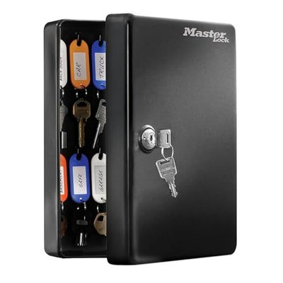 Master Lock Armoire Cle Armoire à Clés [Fixation Murale] [25 Crochets] Kb-25Ml - 25 Porte-Clés Inclus avec Étiquettes, Noir