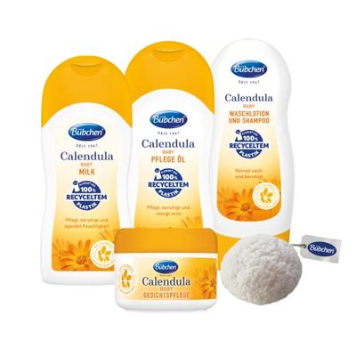 Bübchen Bio Calendula Set de soins 4 pièces - Coffret cadeau avec produits pour bébé, de l'huile de soin douce aux soins du visage doux, sans silicones