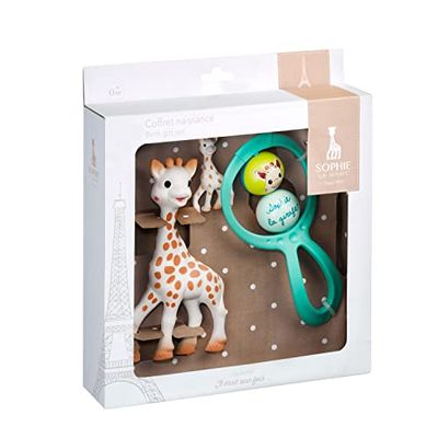 Sophie la Girafe - Coffret Cadeau Naissance Sophie la Girafe - Comprend 1 jouet à mordiller caoutchouc 100% naturel + 1 hochet + 1 porte-clés - Jouet d'éveil premier age