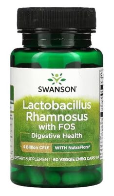 Swanson - LACTOBACILLUS RHAMNOSUS with FOS | Lactobacillus Rhamnosus | Apoyo natural para la flora intestinal - 60 cápsulas